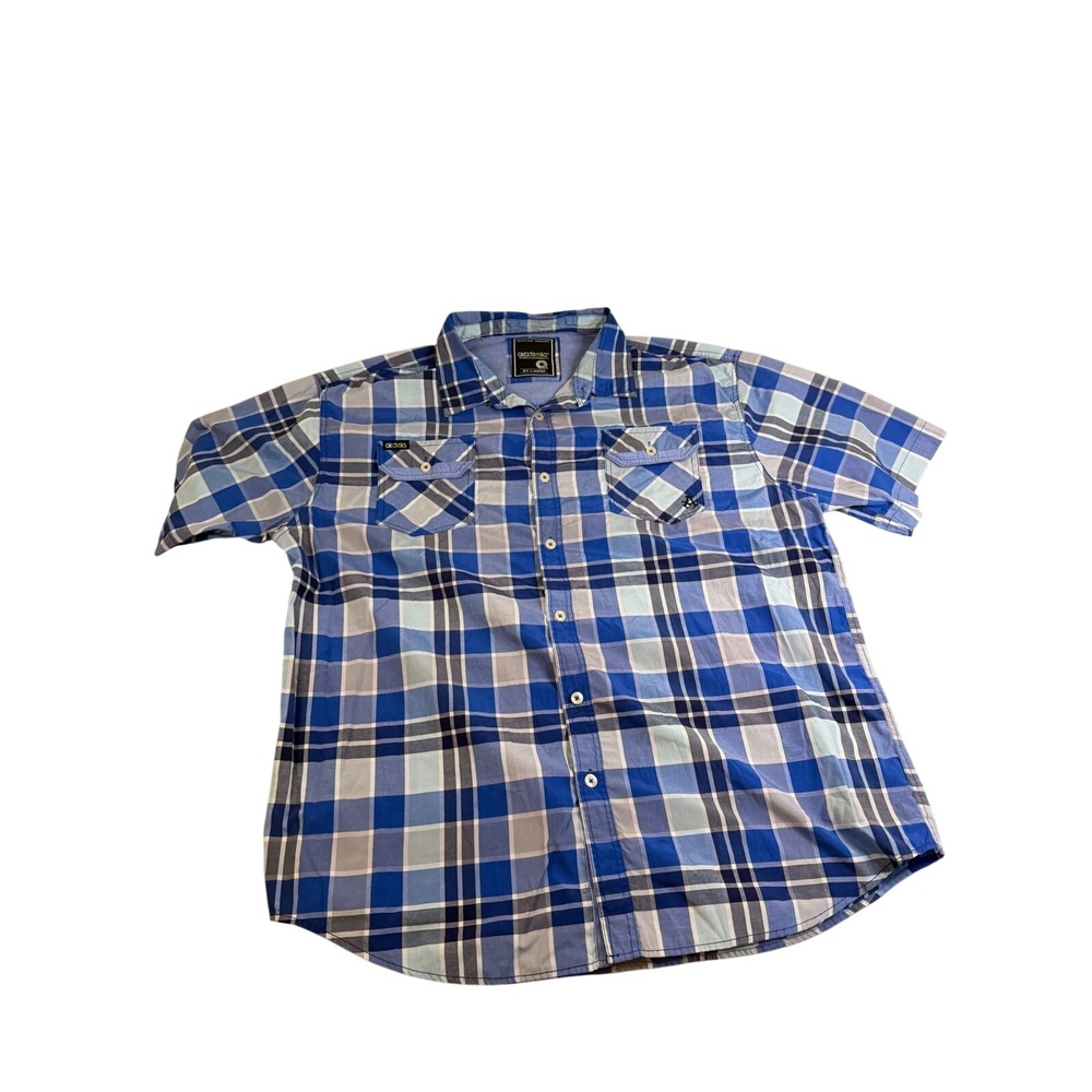 Akademiks Mens 5XL Blue White Plaid Short Sleeve Button Down Shirt Pockets L058